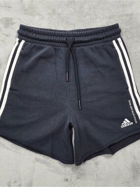 Adidas Shorts Womens S Gray French Terry 3-Stripes Sweat Drawstring Gym Pockets